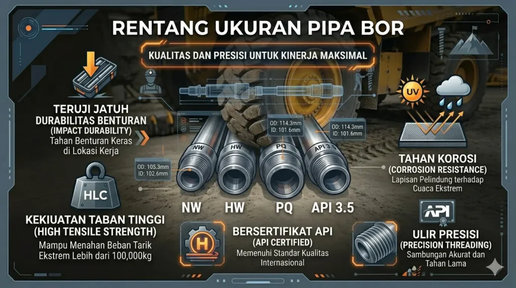 Distributor Drill Pipe Berbagai Ukuran