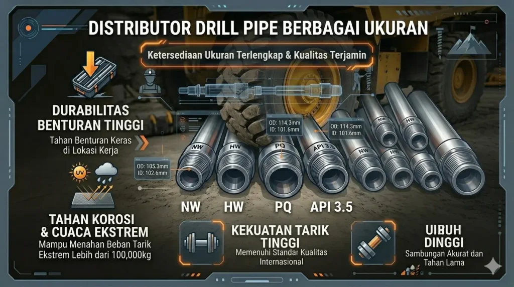 Distributor Drill Pipe Berbagai Ukuran